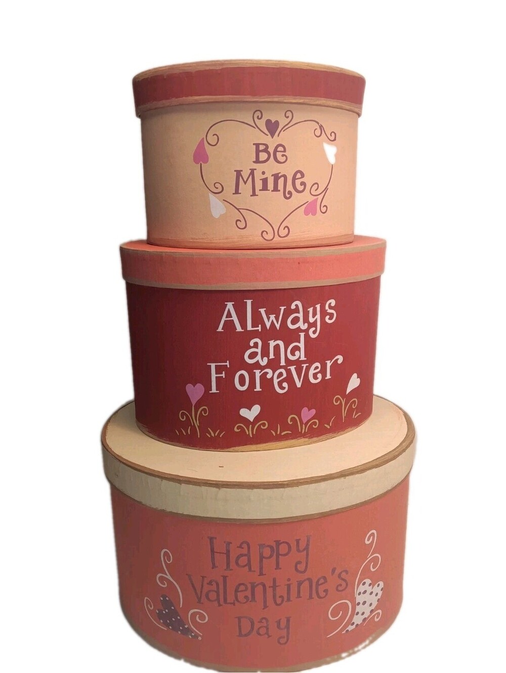 3 Pc Valentine's Day Nesting Boxes Set Stacking Decorative Gift Box Oval NIB